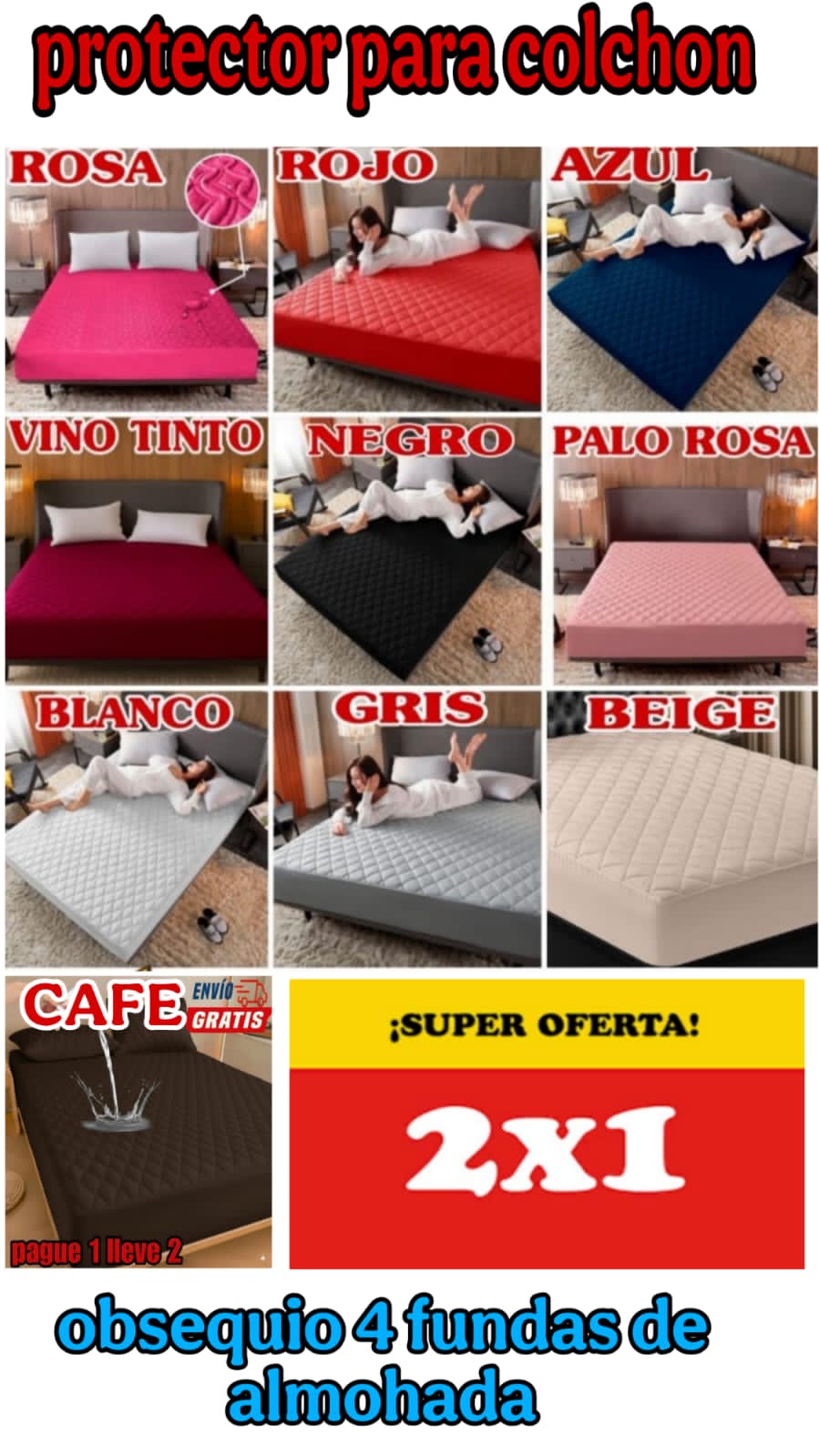 PROMO 2X1 EN CUBRE COLCHÓN + 4 fundas para almohada ⭐⭐⭐⭐⭐5/5