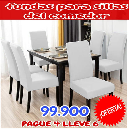 FUNDA AJUSTABLE PARA SILLAS PAGUE 4 LLEVE 6 + CENTRO DE MESA  ⭐️⭐️⭐️⭐️⭐️5/5