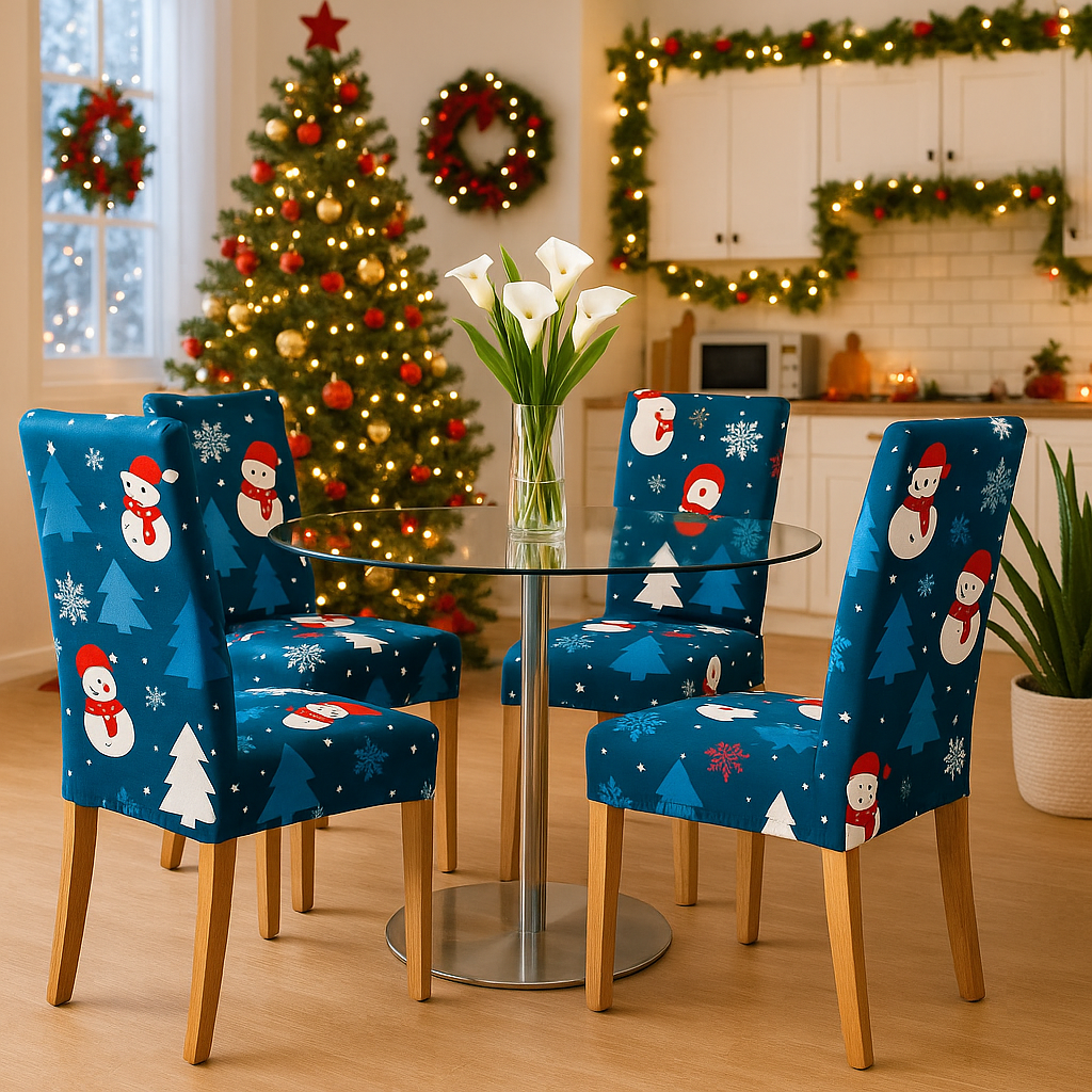 Funda Silla Navideña Elástica - Pack De 6, Para Comedor, Lavable, Decoración Hogar Y Fiestas